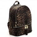 LE1062W-BROWN LEOPARD PU LEATHER MEDIUM BACKPACK WITH MATCHING WALLET